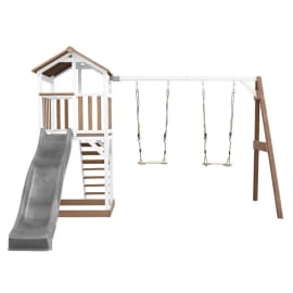 Aire de jeux en bois avec bac &agrave; sable, toboggan et 2 balan&ccedil;oires - Beach Tower