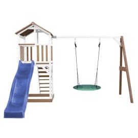 	Aire de jeux en bois avec bac &agrave; sable, toboggan et balan&ccedil;oire nid d'oiseau - Beach Tower