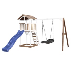 	Aire de jeux en bois avec bac &agrave; sable, toboggan et balan&ccedil;oire nid d'oiseau - Beach Tower
