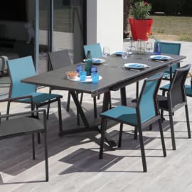 Chaise de jardin empilable aluminium et toile - Delia - graphite/bleu