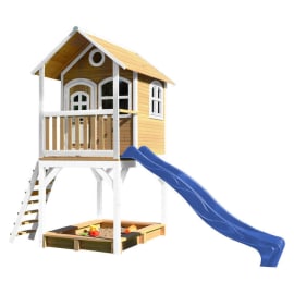 Cabane en bois avec bac &agrave; sable et toboggan pour enfant - Sarah