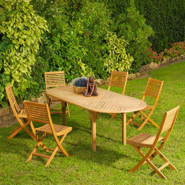 Table de jardin ovale extensible Eucalyptus imitation Teck - Durban - L.160/220 x l.100 cm - 6/8 personnes