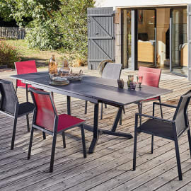 Table de jardin extensible aluminium plateau HPL - Galleo - L.150/200/250 x l.90 cm - 6/10 personnes - graphite/cave + Délia