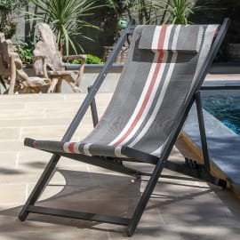 Chilienne pliante aluminium et toile - Linéa - graphite/bayadère gris