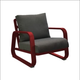 Fauteuil Lounge aluminium avec coussins - Antonino - Rouge / Gris
