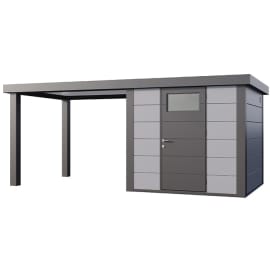 Abri de JardinELEGANTO 2424lounge L ouvert G - Fa&ccedil;ade L.238 x l.238 cm - lounge L 284 x l 258 cm - 5,7 m&sup2; et 6,8 m&sup2;