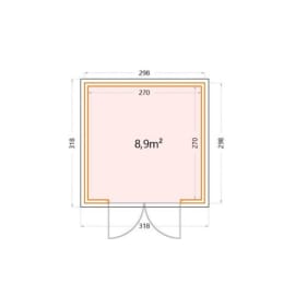 Abri de Jardin ELEGANTO 3030 - Façade L.298 x l.298 cm - 8,9 m² plan