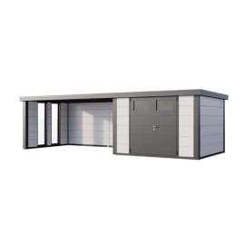 Abri de Jardin ELEGANTO 3330 lounge ext L ferm&eacute; G fen&ecirc;tres - Fa&ccedil;ade L.328 x l.298 cm - lounge L.464 x l.318 cm- 9,8 et 13,8 m&sup2;