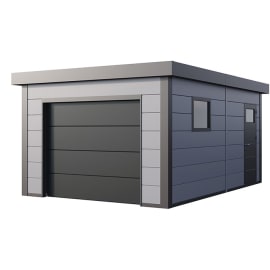 Garage ELEGANTO 3654 avec porte de service et porte sectionnelle motoris&eacute;e - Fa&ccedil;ade L.538 x l.358 cm - 19,3 m&sup2;