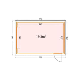 Garage ELEGANTO 3654 avec porte de service et porte sectionnelle motorisée - Façade L.538 x l.358 cm - 19,3 m² plan