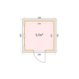 Abri de Jardin LUMINATO 2424  - Façade L.238 x l.238 cm Porte simple et 2 fenêtres  - 5,7 m² surface