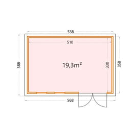 Abri de Jardin LUMINATO 5436 - Façade L.538 x l.358 cm et 2 fenêtres  - 19,3 m² surface