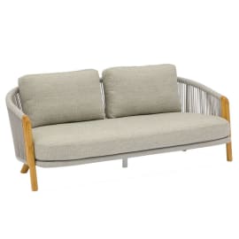 Canapé de jardin aluminium finition Teck et tissu - Even - 3 places - Piétement Teck et coussins mocha