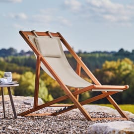 Chilienne pliante Acacia et toile - Chill - Couleur taupe - Vue d'ensemble