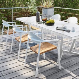 Fauteuil de jardin empilable aluminium et résine synthétique - Bage - Couleur blanc/beige - Vue d'ensemble