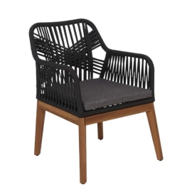 Fauteuil de jardin aluminium finition Acacia et tissu tressé - Dahlia - Tressage noir