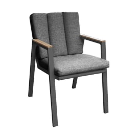 Fauteuil de jardin empilable aluminium finition Teck et coussins - Leather - Couleur graphite