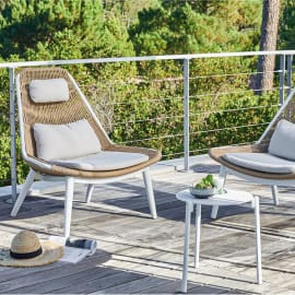 Fauteuil bas de jardin aluminium et résine synthétique - Como - Coussins écru - Vue d'ensemble