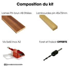 Kit terrasse complet - PIN BRUN - AB STRI&Eacute; - Ep.27 mm x l.145 mm - L.4,8 m - &Agrave; partir de 10 m&sup2;