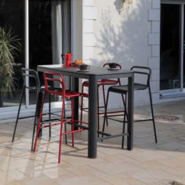Chaise haute de jardin empilable EOS - alu - graphite - rouge - Ensemble table et chaises hautes - Am&eacute;nagement terrasse