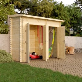 Armoire murale en bois pour jardin - 280x123x236 cm - 4.90 m² en situation