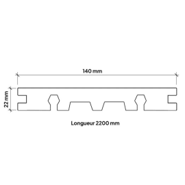 Lame terrasse composite Supradeck - Glory Nevado - Ep.22 mm / l.140 mm / L.2,2 m - Profil