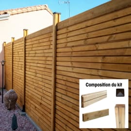 Kit Cl&ocirc;ture Palissade Bois Faux Claire Voie &agrave; sceller - Lames + Poteaux + Chapeaux - H.1,80 m