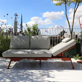 Canap&eacute; de jardin / lit en aluminium - Sunset - 3 places couleur terracotta mode lit transat