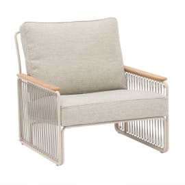 Fauteuil bas de jardin lounge Inox/Teck - Riva blanc/chin&eacute;