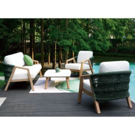 Salon bas de jardin (1 canap&eacute; + 2 fauteuils + 1 table basse rectangulaire) - Batz  image en situation