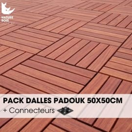 Pack Caillebotis - PADOUK - 50 x 50 cm x Ep.3.8 cm - avec connecteurs - &Agrave; partir de 1 m&sup2;