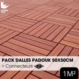 Pack Caillebotis - PADOUK - 50 x 50 cm x Ep.3.8 cm - avec connecteurs - 1 m&sup2;
