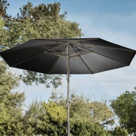 Parasol droit inclinable en aluminium &agrave; manivelle - &Oslash; 3 m toile chin&eacute; graphite ouvert