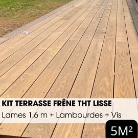 Kit terrasse complet - FR&Ecirc;NE thermo chauff&eacute; - LISSE - Ep.20 mm x l.137 mm - L.1,60 m - &Agrave; partir de 5 m&sup2;