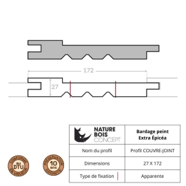 profil et information Bardage Peint Extra - &Eacute;pic&eacute;a - Profil Couvre joint - Ep.27 mm / l.172 mm / L.4,15 m