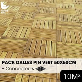 Pack Caillebotis - Pin vert - 50 x 50 cm x Ep.3.8 cm - avec connecteurs - 10m&sup2;