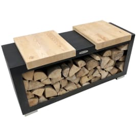 Range-bûches horizontal en acier - Ajout d'assises en bois - Couleur noir - Remundi