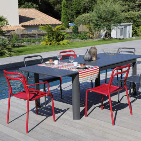 Table de jardin extensible aluminium - EOS - L.130/180 x l.80 cm - 6/8 personnes - graphite + Eos Table de jardin extensible aluminium - EOS - L.130/180 x l.80 cm - 6/8 personnes - graphite + Eos