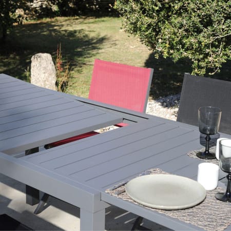 Zoom rallonge Table de jardin extensible aluminium - Alice - L.140/240 x l.90 cm - 6/10 personnes - graphite Zoom rallonge Table de jardin extensible aluminium - Alice - L.140/240 x l.90 cm - 6/10 personnes - graphite
