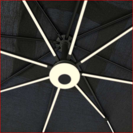 Parasol déporté à éclairage LED Elios - 3x3m - Zoom éclairage Parasol déporté à éclairage LED Elios - 3x3m - Zoom éclairage