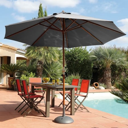 Parasol droit Bois à Manivelle - Diamètre 3m - gris Parasol droit Bois à Manivelle - Diamètre 3m - gris