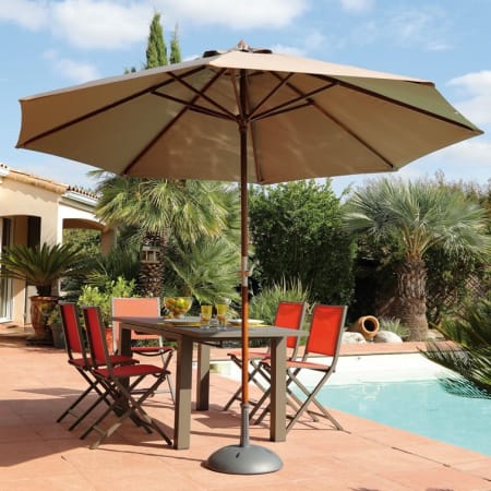 Parasol droit Bois à Manivelle - Diamètre 3m - taupe Parasol droit Bois à Manivelle - Diamètre 3m - taupe