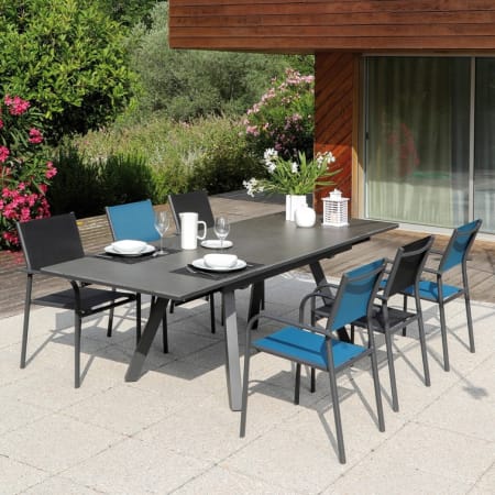 Table Agra 150/200/250 plateau Céramique KEDRA® - 6/8 personnes - graphite/alley + Duca Table Agra 150/200/250 plateau Céramique KEDRA® - 6/8 personnes - graphite/alley + Duca