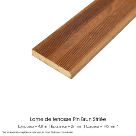Kit terrasse - PIN BRUN - AB STRI&Eacute;E - 5 &agrave; 60 m&sup2; (comprenant lames L.4,8m / Ep.27mm / l.145mm, lambourdes et visserie)