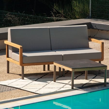 Fauteuil de jardin d'angle Teck et aluminium - Kallysta - L.79,5 x l.79,5 x H.58 cm Fauteuil de jardin d'angle Teck et aluminium - Kallysta - L.79,5 x l.79,5 x H.58 cm