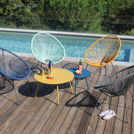 Table basse de jardin ronde acier cataphor&egrave;se - Rio - &Oslash; 70 cm - moutarde