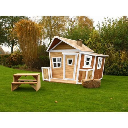 Grande cabane en bois pour enfant - Lisa - Marron / Blanc
