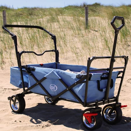 Chariot pliable avec toit, sac, frein et barre de poussée - Gris Chariot pliable avec toit, sac, frein et barre de poussée - Gris