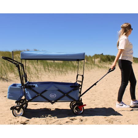 Chariot pliable avec toit, sac, frein et barre de poussée - Gris Chariot pliable avec toit, sac, frein et barre de poussée - Gris