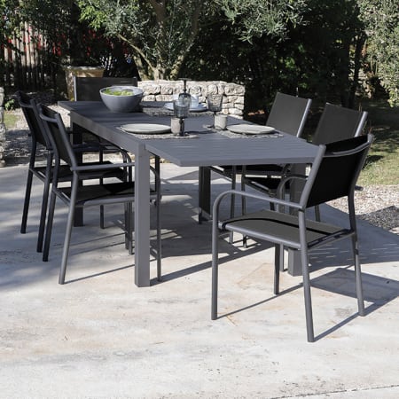 Table de jardin extensible aluminium - Alice - L.140/240 x l.90 cm - 6/10 personnes - graphite Table de jardin extensible aluminium - Alice - L.140/240 x l.90 cm - 6/10 personnes - graphite